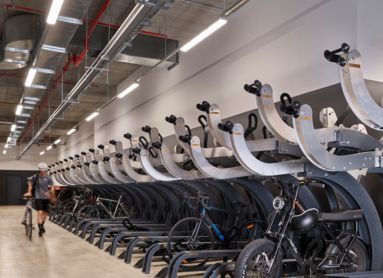 end of trip facility interior innovative architectural design bike rack
