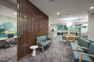 Modern interior hospital waiting room design at Matilda Nepean Private Hospital
