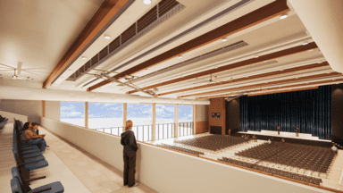 Georges River Grammar School assembly hall interior visualisation render