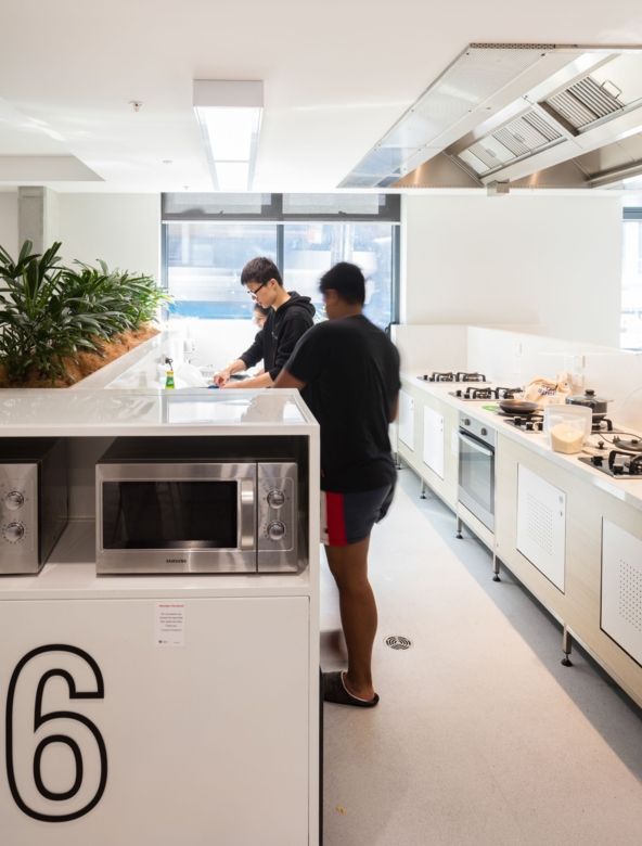 student housing communal area kitchen